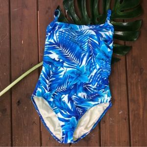 Lands' End Blue Floral One Piece Swimsuit